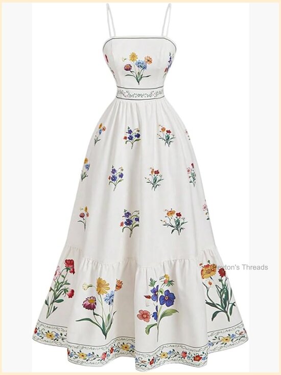 Dresses & Skirts - Boho Floral Dress Spaghetti Strap Shirred Ruffle A Line Long